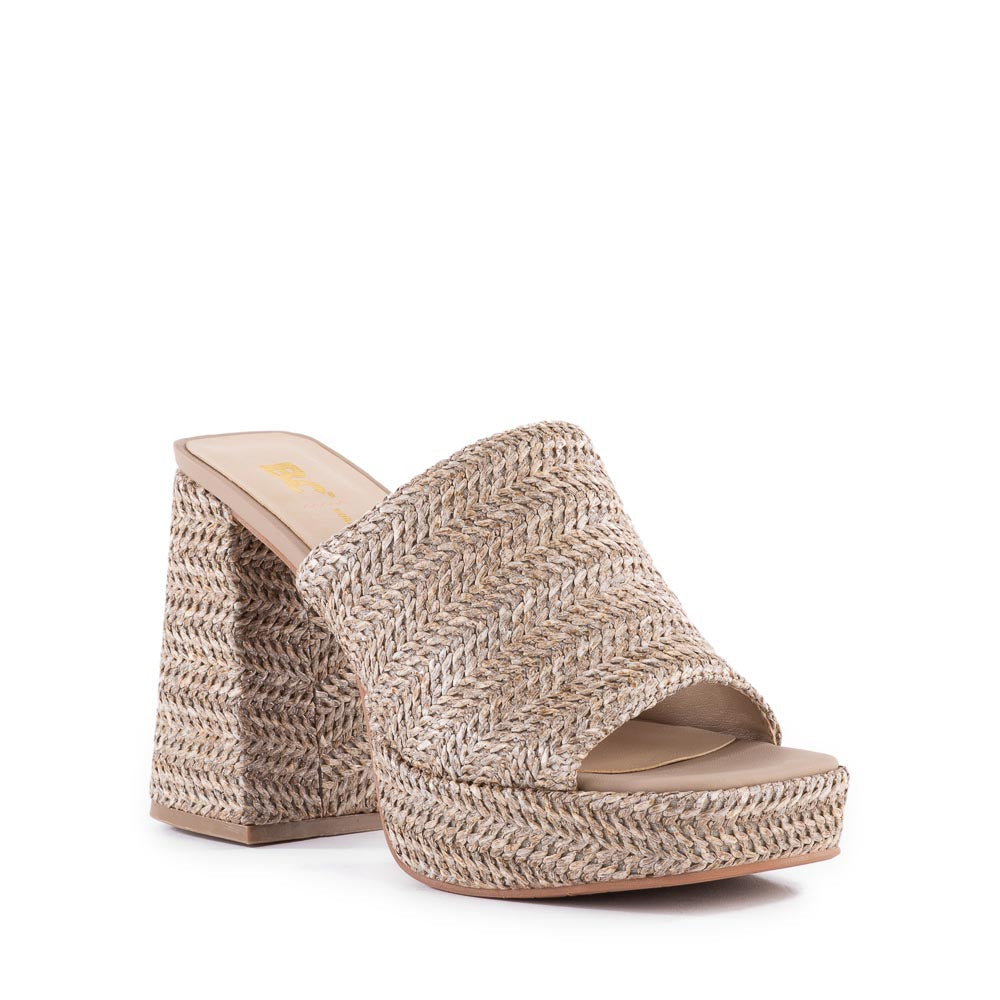 BC Footwear Women's Taupe Raffia Mule Sandals - Comfortable & Stylish Summer Shoes for Beach, Pool, and Casual Outings