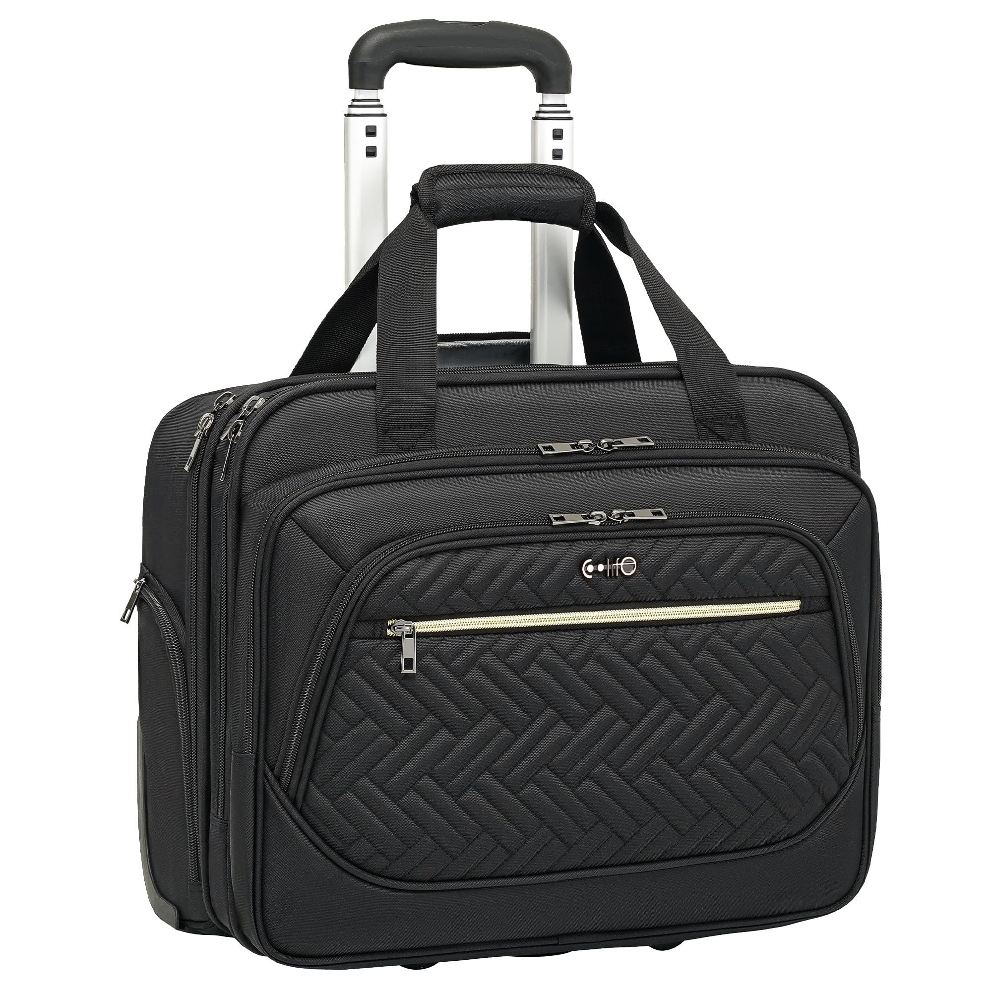 Coolife 17.3 Inch Rolling Laptop Briefcase Bag with Wheels - Durable Mobile Office Computer Case for Business Travel & Commuting