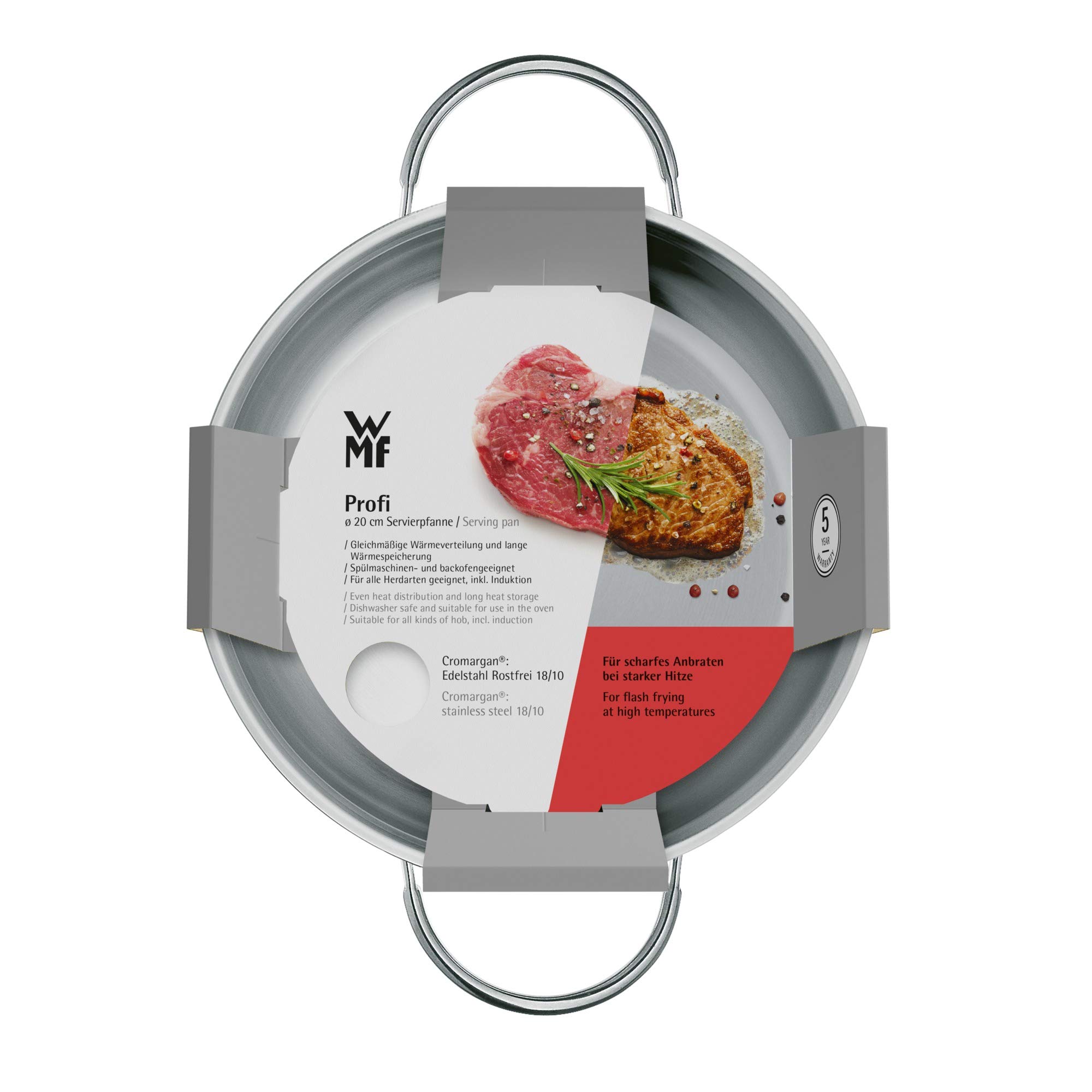 WMF Professional 20cm Stainless Steel Frying Pan - Induction Compatible, Uncoated Cromargan Surface, Oven Safe to 240°C - Perfect for Searing, Sautéing & Baking