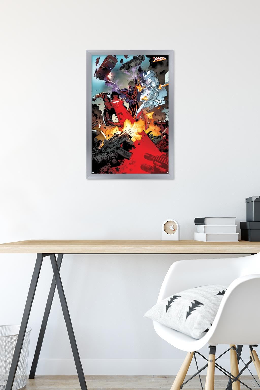 Marvel X-Men Comics Wall Poster - Cyclops, Magneto & Emma Frost Art Print (22.4x14.7 Inches) Silver Framed Version | Superhero Room Decor, Comic Book Gift for Fans, Home Theater & Office Wall Art