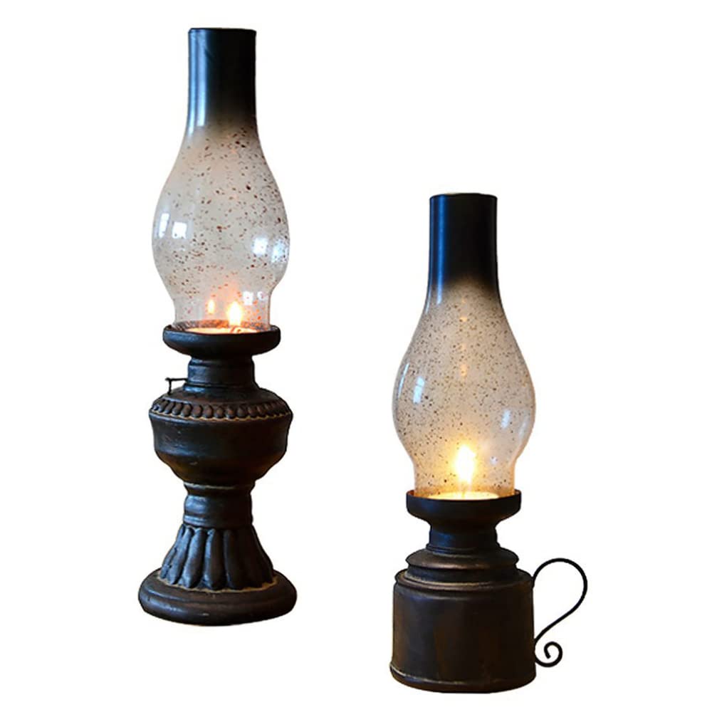 VALICLUD 2-Pack Vintage Kerosene Oil Lamps - Antique Style Decorative Oil Lanterns for Home Decor, Emergency Lighting, Outdoor Camping & Party Centerpieces
