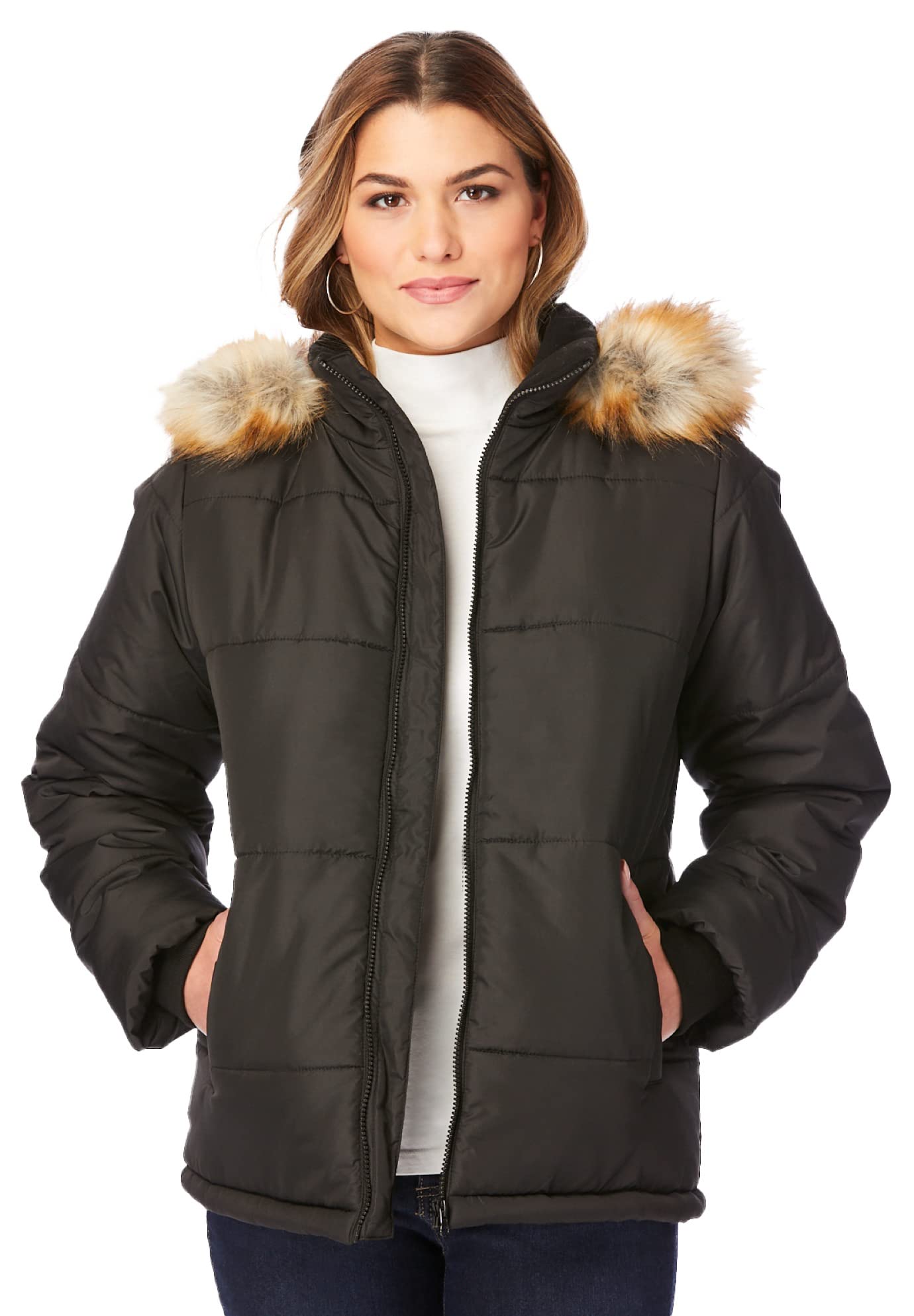 Roaman's Women's Plus Size Short Puffer Jacket - Lightweight Warm Winter Coat for Cold Weather, Outdoor Activities & Casual Wear