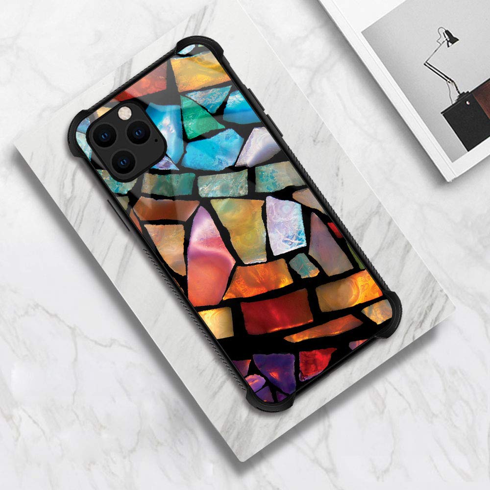 Stained Glass Mosaic iPhone 11 Pro Max Case - Tempered Glass Back & Soft Silicone TPU Shockproof Protective Cover | Perfect for Parties, Festivals & Everyday Use