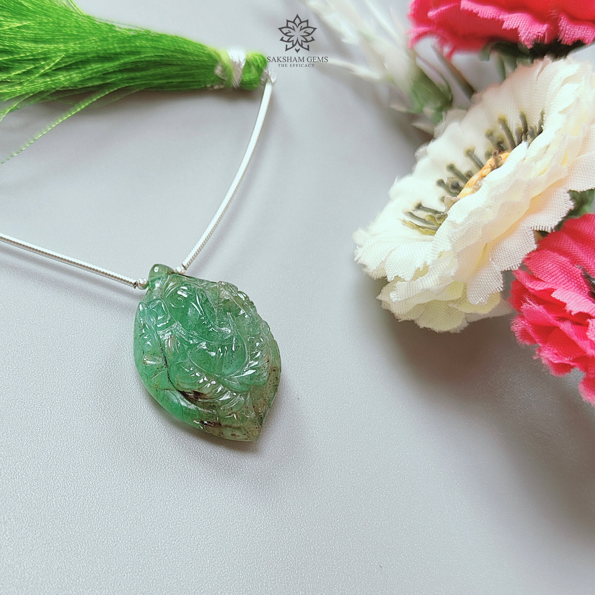 Natural Untreated Green Emerald Loose Beads - 32.30cts May Birthstone, Lord Ganesha Carved Gemstone (30x20.5mm) for Jewelry Making, Meditation & Spiritual Healing