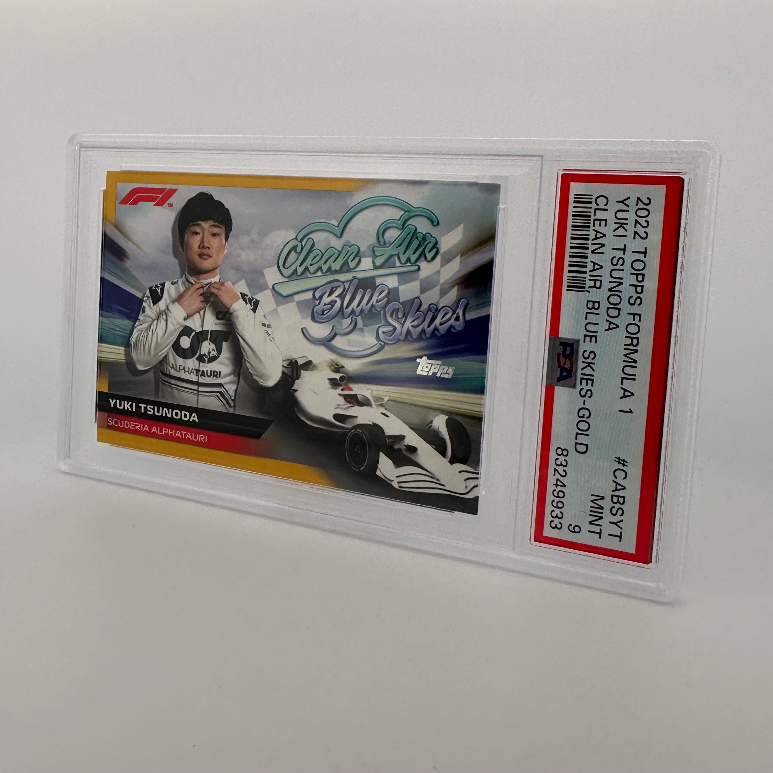 PSA 9 Graded Yuki Tsunoda #CABSYT 45/50 Clean Air Blue Skies Gold Parallel - Rare F1 Trading Card for Collectors & Racing Fans