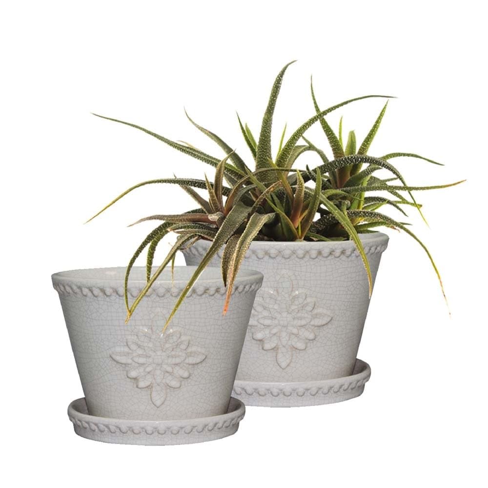Southern Patio 8 Inch Ceramic Lorna Planter Set of 2 - Pearl White Flower Pots for Indoor Plants, Outdoor Garden Decor, Patio & Home Décor