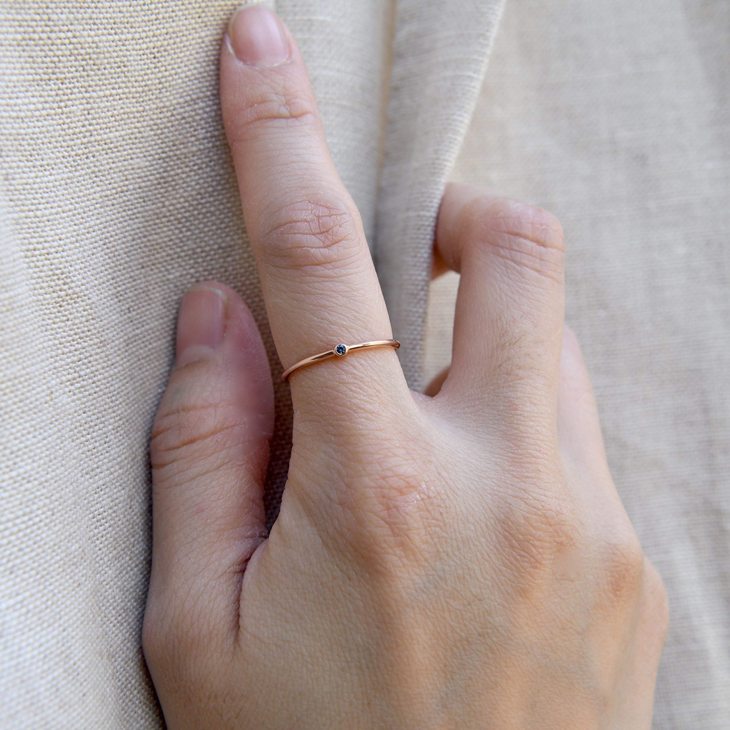 10K Rose Gold Sapphire Ring - September Birthstone Jewelry, Dainty Thin Stacking Ring for Women (HRG001) | Perfect for Everyday Wear, Gift Giving & Special Occasions