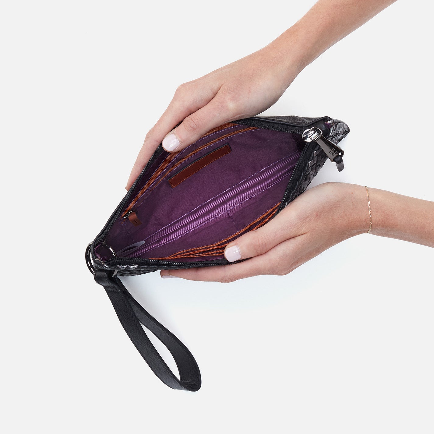 Vida Woven Leather Wristlet Wallet - Black Metallic Crossbody Clutch for Women | Perfect for Parties, Shopping & Everyday Use