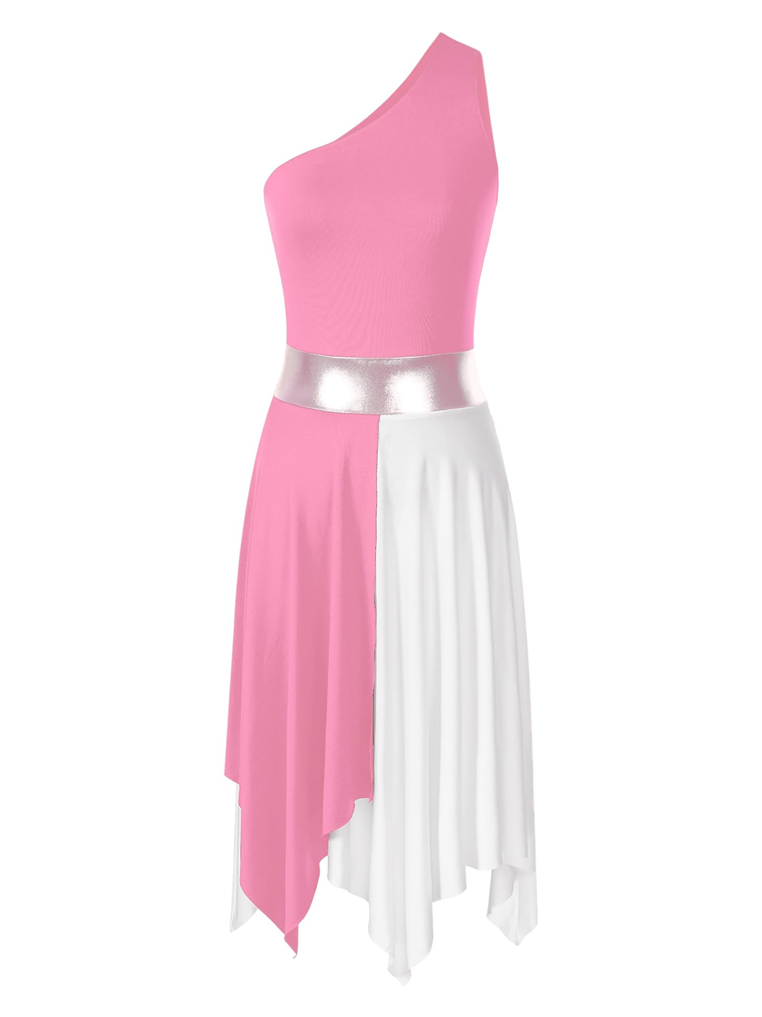 JEYPINMI Women's One Shoulder Liturgical Praise Dance Dress - Elegant Worship Lyrical Costume for Church Performances and Religious Events