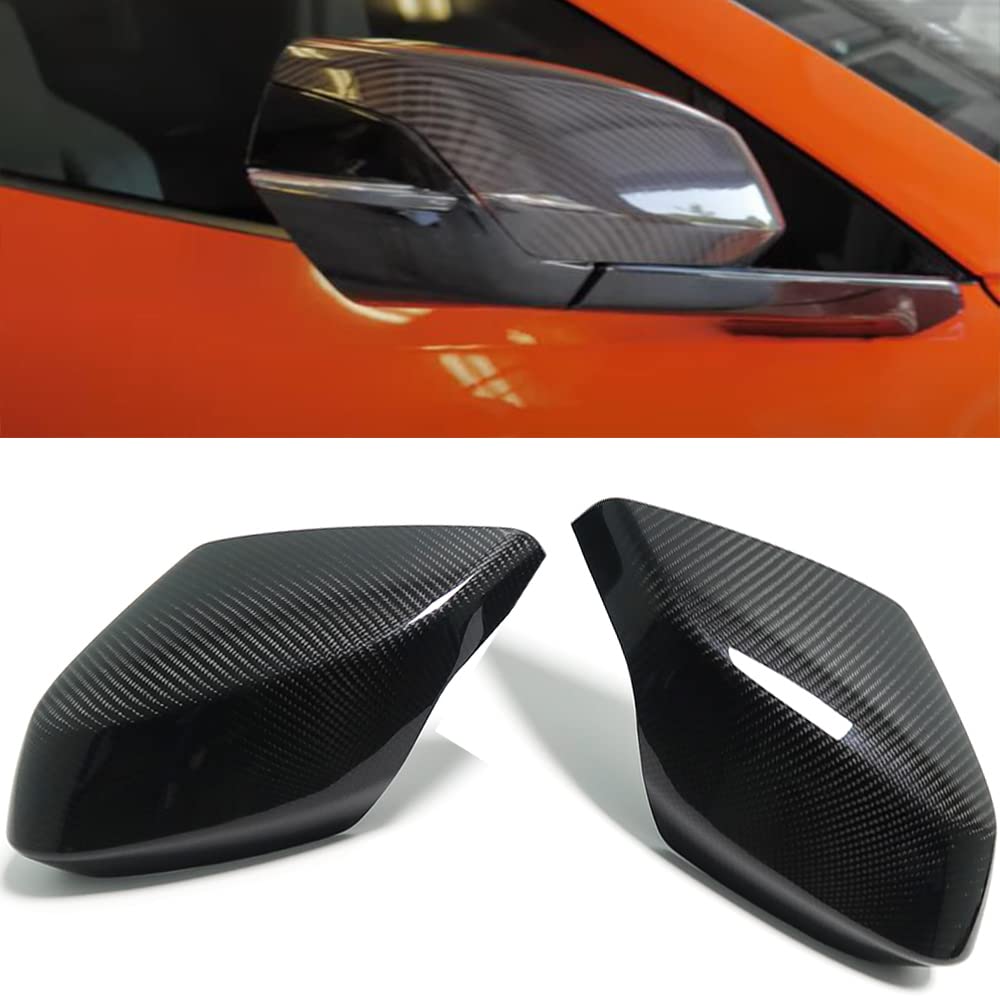 Genuine Carbon Fiber Mirror Covers for Chevrolet Corvette C8 Stingray Coupe Z06 2020-2022 - Add-On Style Mirror Caps with Tape Installation - Perfect for Car Enthusiasts & Show Car Upgrades