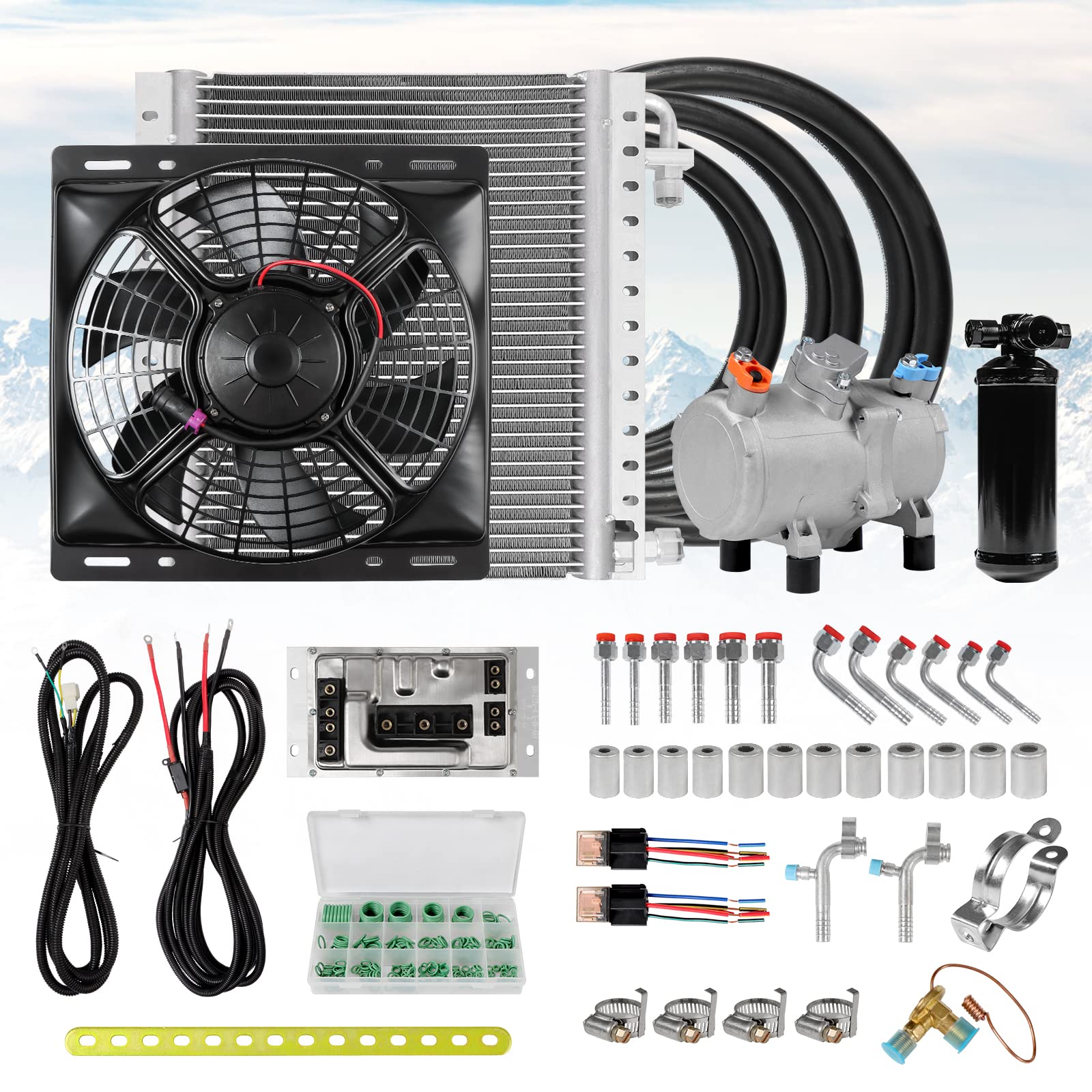 12V Electric A/C Kit for Classic Cars & Trucks - Automotive Air Conditioning System for RVs, Farm Vehicles, Excavators & More - Perfect for Hot Summer Drives & Off-Road Adventures