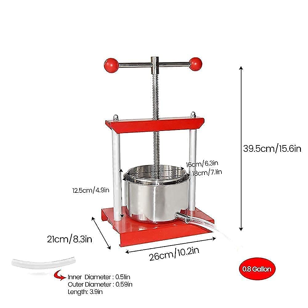 Premium Manual Fruit Press - 0.8 Gallon (3L) & 1.8 Gallon (7L) Options for Cheese, Herbs, Wine Making - Perfect for Home Brewing, Cider Pressing & Juice Extraction