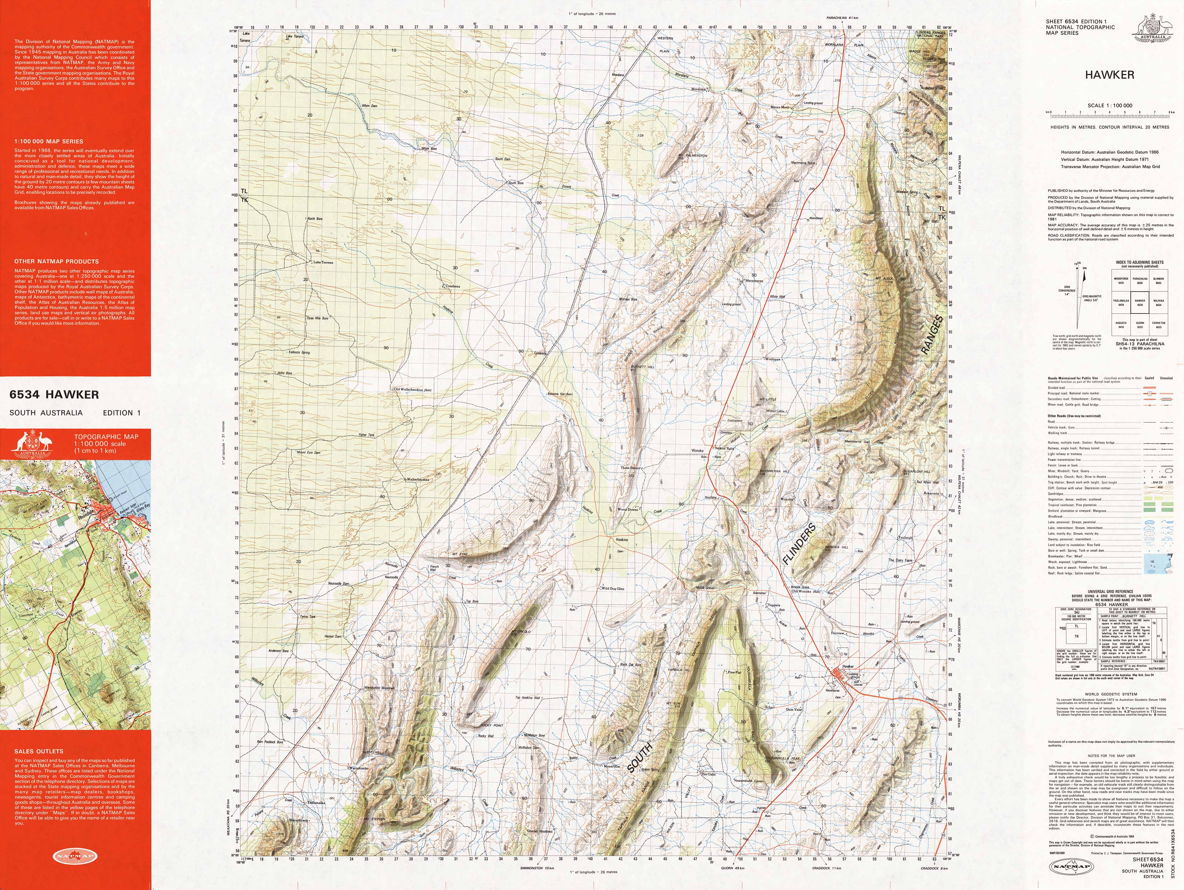 1:100k Topographic Map of Hawker - Detailed Hiking, Camping & Outdoor Adventure Guide for Explorers