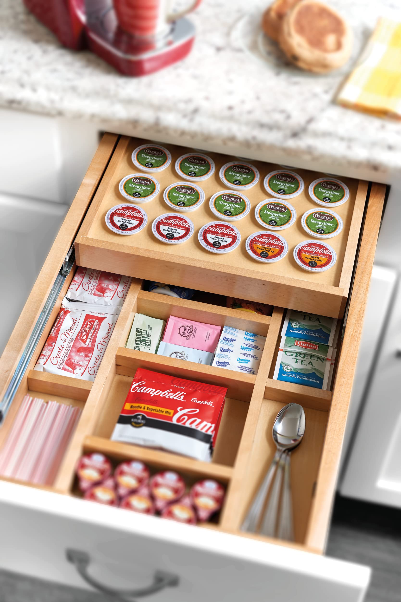 Rev-A-Shelf 15-Inch 2-Tier Cutlery and Utensil Drawer Organizer with K-Cup Tray & Soft-Close Slides - Perfect for Kitchen Drawer Organization and Coffee Pod Storage (Model: 4WTCD-18HSC-KCUP-1)