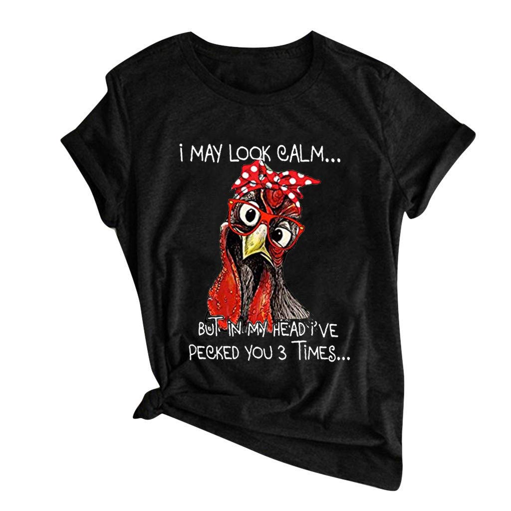 Funny Chicken Graphic T-Shirts for Women with Slogans - 'I May Look Calm BUT in My Head' Cute Short Sleeve Tees - Perfect for Casual Wear, Weekend Outfits & Chicken Lovers