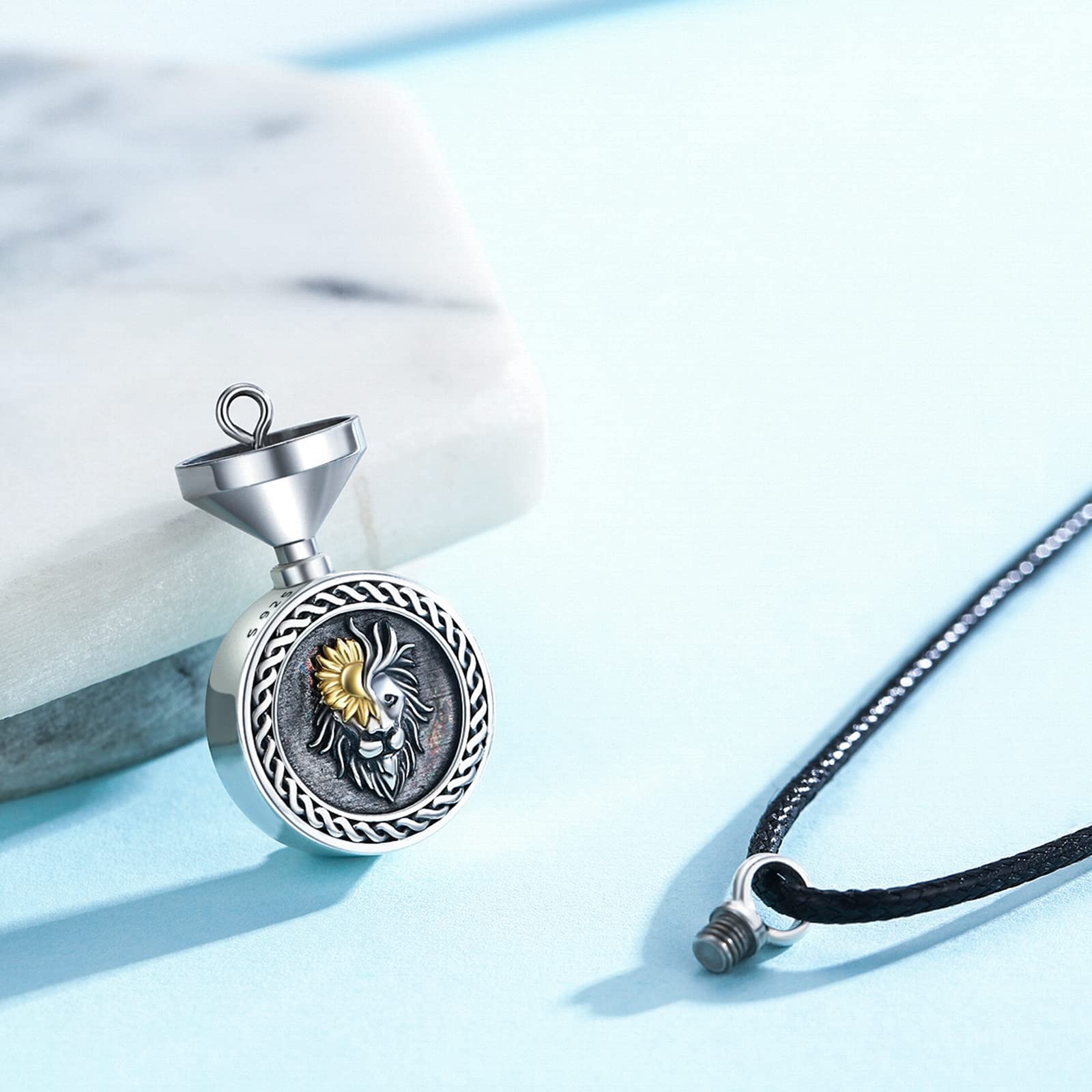 925 Sterling Silver Lion Necklace for Ashes - Lion King Cremation Urn Pendant for Men, Memorial Jewelry for Loss of Loved One with Gift Box - Perfect for Remembrance, Sympathy Gifts & Memorial Services