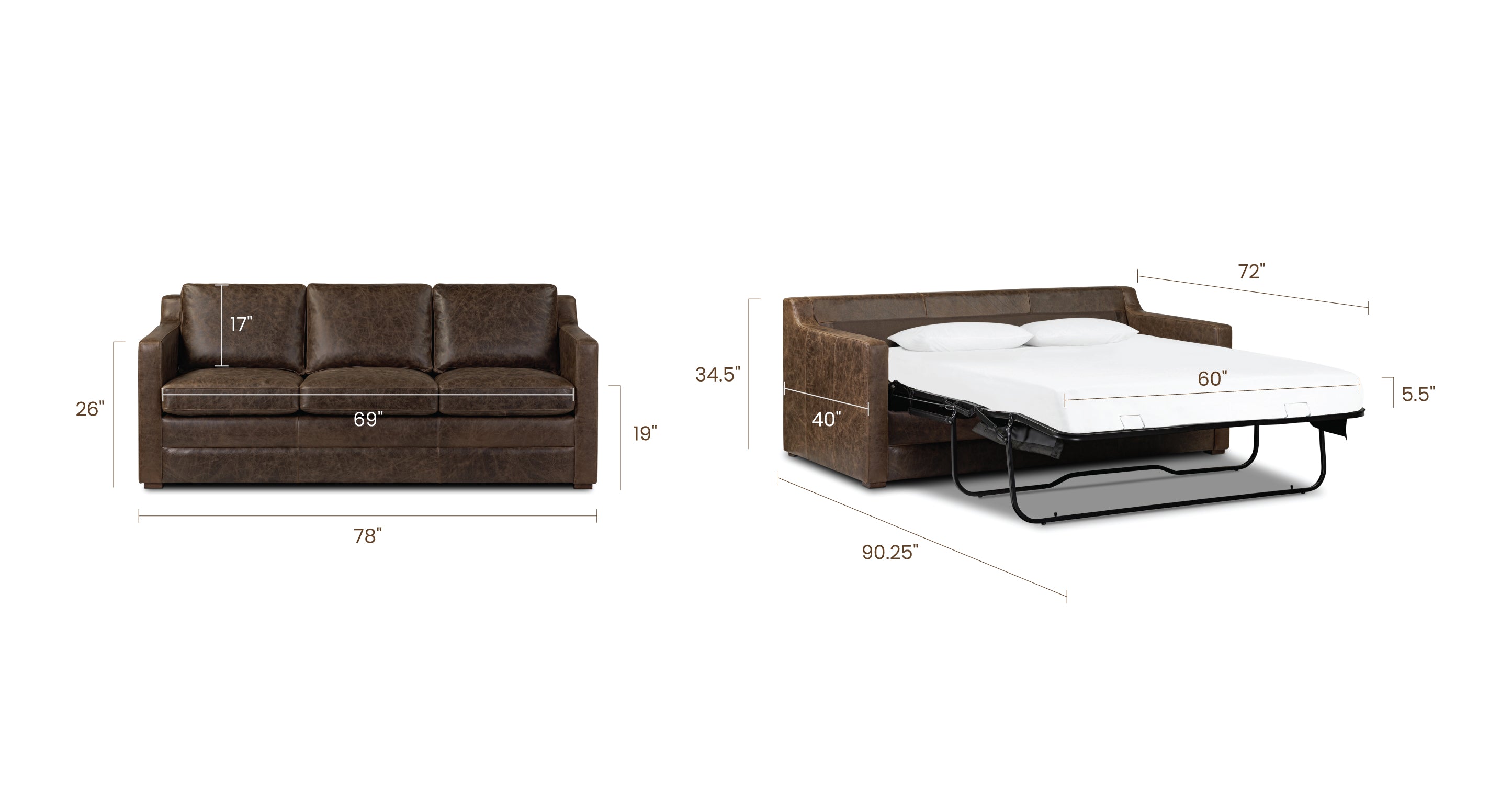 Sorrento Leather Convertible Sleeper Sofa with Pull-Out Bed - Modern Sectional Couch for Small Spaces, Living Room & Guest Room