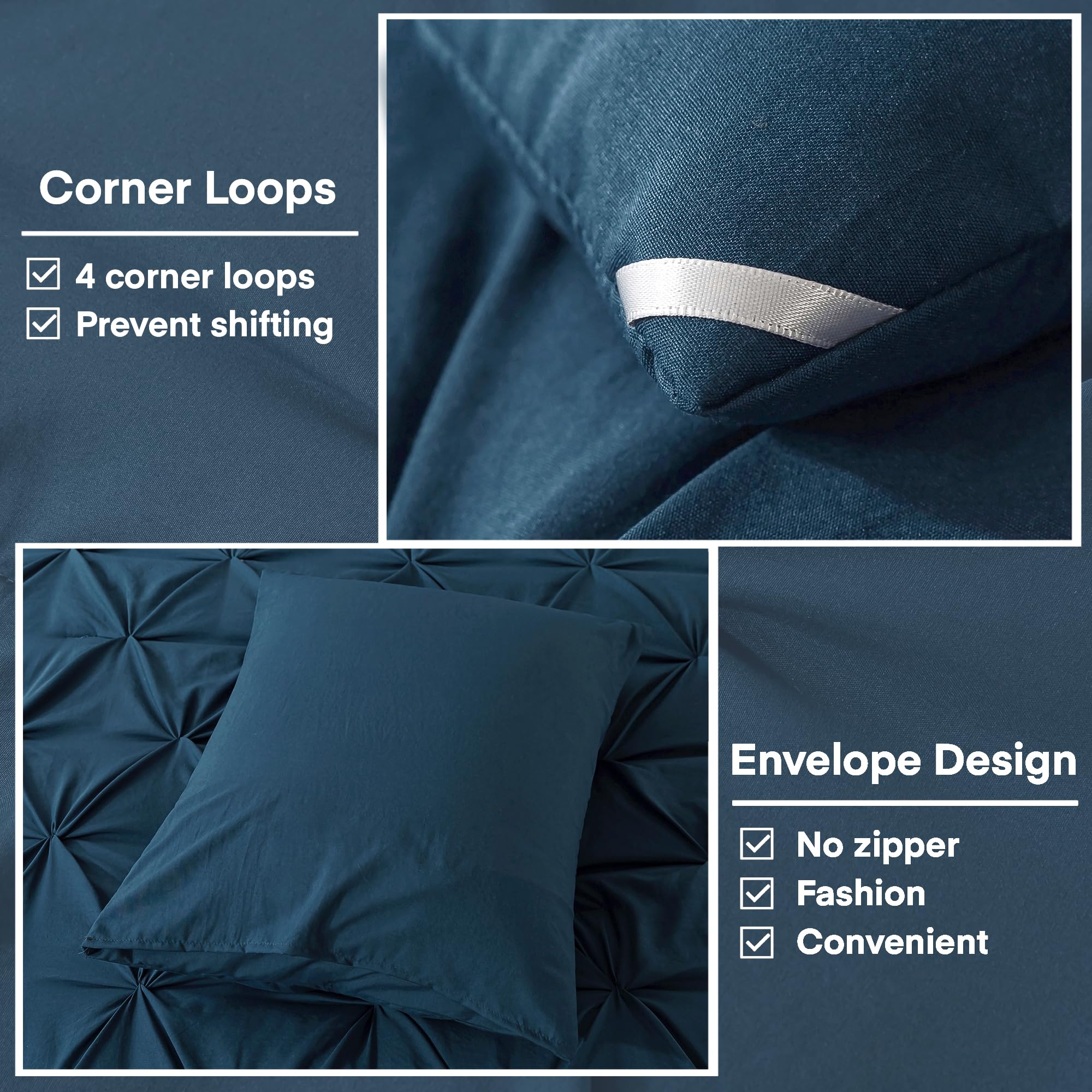 Andency Navy Blue Comforter Set King Size - 3 Piece All Season Pintuck Bedding Set with Soft Fluffy Microfiber, Luxury Bedroom Decor for Master Bedroom, Guest Room & Dorm (King Size)