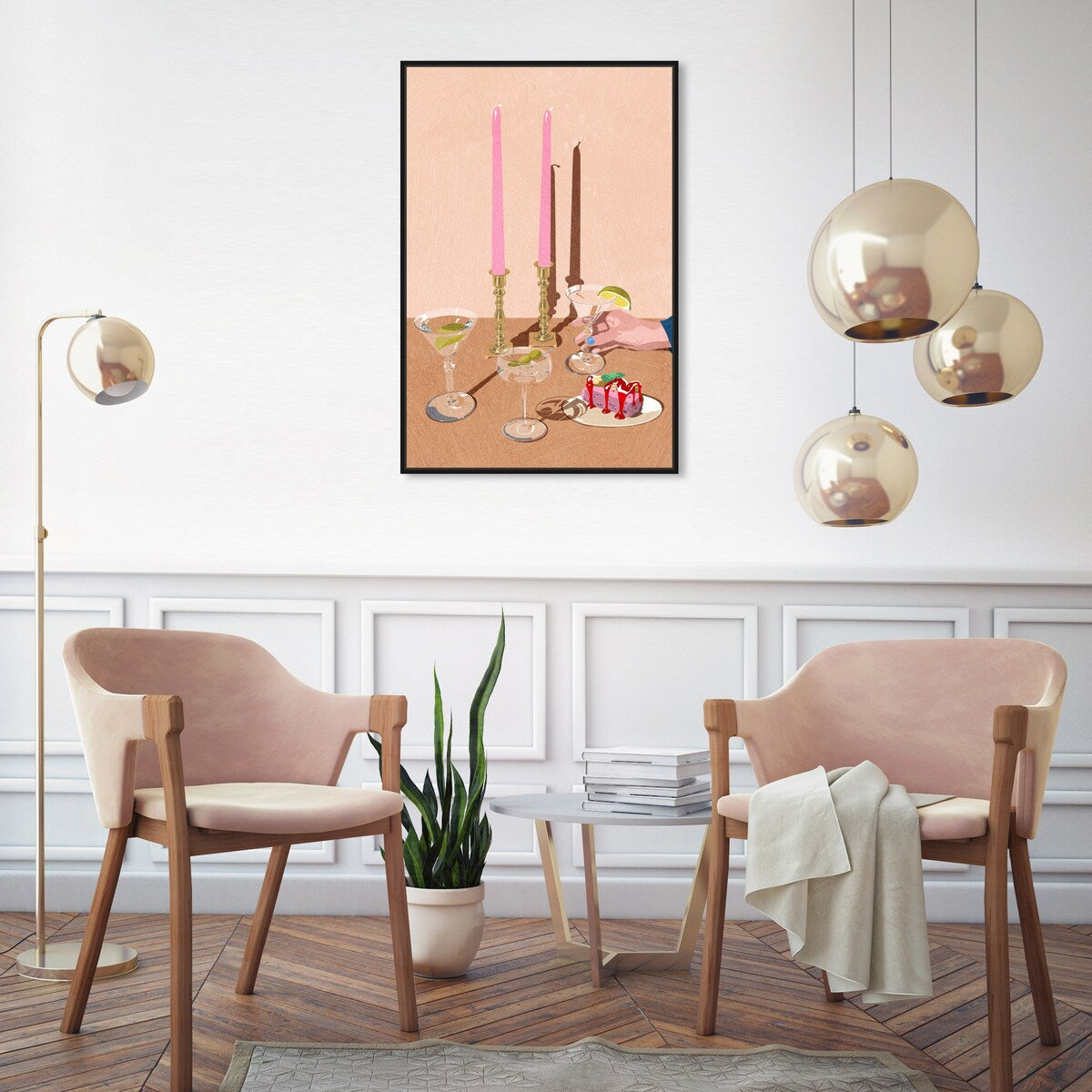 Elegant Pink Framed Canvas Wall Art Print - Modern Dessert & Drink Theme for Dining Room Decor | Perfect for Kitchen, Living Room, and Home Decoration