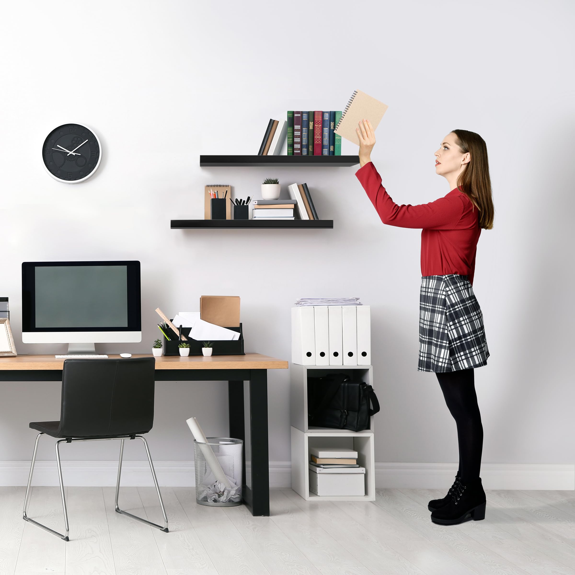 Sorbus 24 Inch Floating Shelves Set of 3 - Black Wall Mounted Shelves for Home Decor, Books & Storage - Invisible Bracket Design for Bedroom, Kitchen, Bathroom & Office Organization