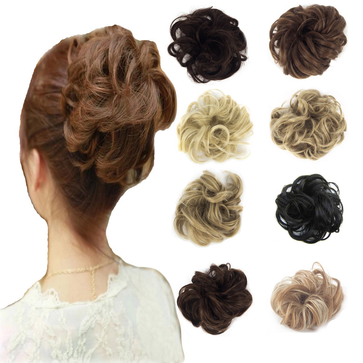 FOCUSSEXY Synthetic Wavy Hair Extensions - Donut Hair Bun & Chignon Wig Hairpiece with Scrunchy for Women | Perfect for Parties, Weddings & Everyday Styling