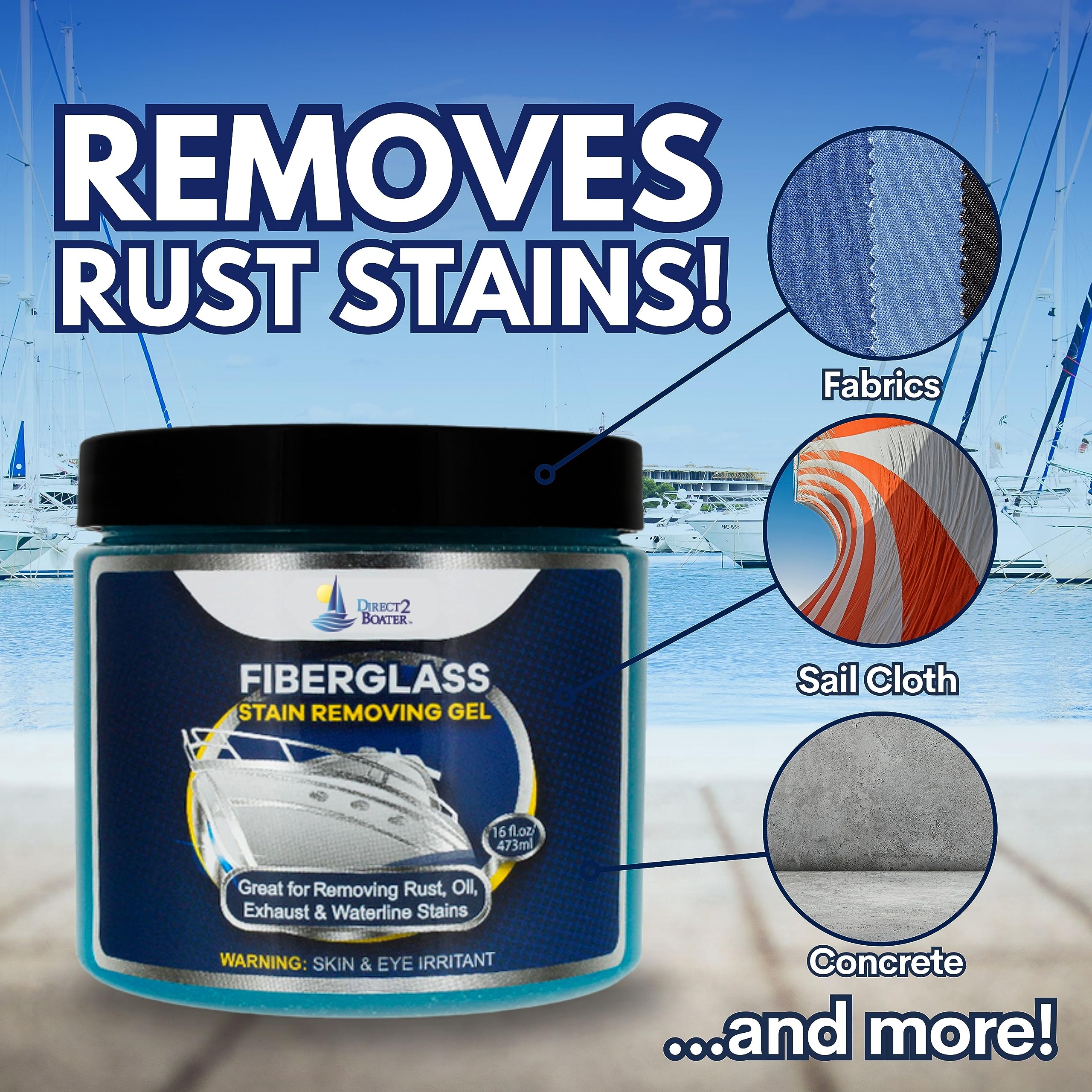 FSR Fiberglass Stain Remover Gel - 16 oz (2 Pack) | Powerful Boat Cleaner & Rust Remover for Fiberglass Surfaces | Perfect for Marine, RV & Pool Cleaning