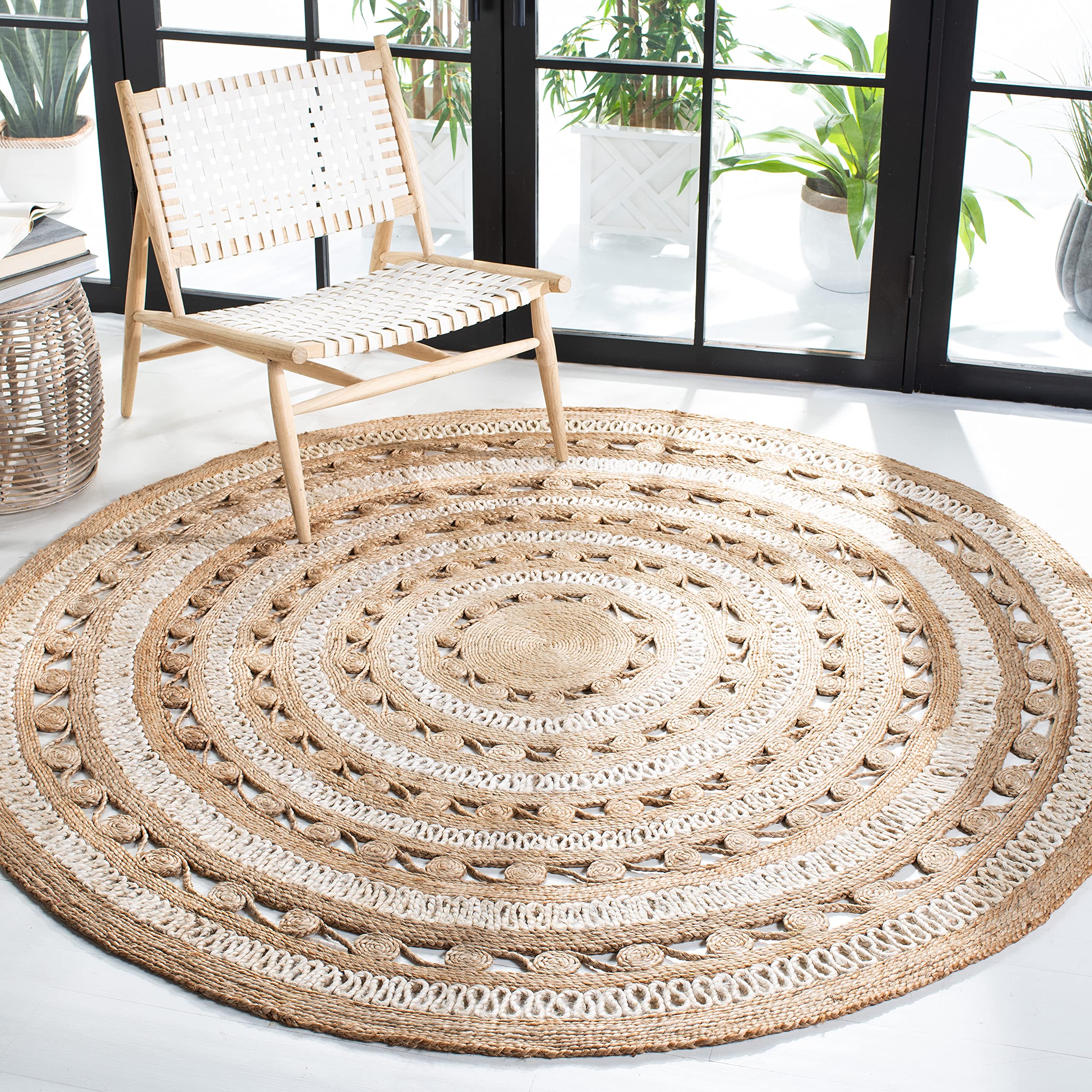 SAFAVIEH Natural Fiber Round Collection 6' Round Ivory NF169B Handmade Boho Jute Area Rug - Perfect for Farmhouse Living Room, Bedroom & Boho Chic Home Decor