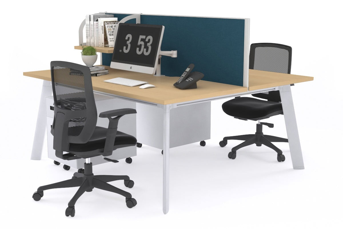 2 Person Workstation with White Frame - 1400L x 800W Office Desk with Cable Management | Perfect for Home Office, Coworking Spaces & Small Business Setups
