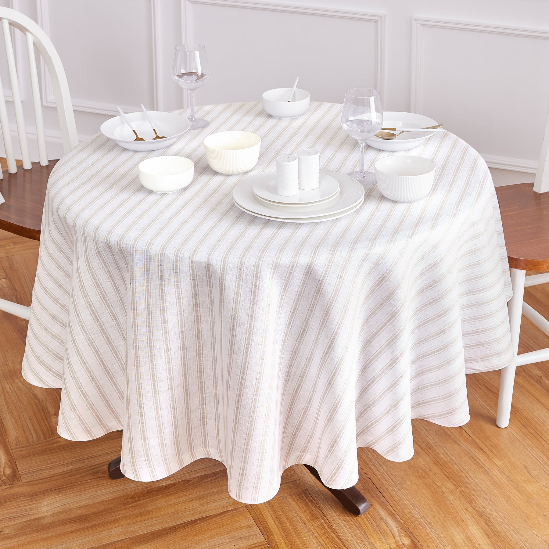 Stylish Capri Ticking Stripe Round Tablecloth - Waterproof & Washable - Perfect for Dining Room, Kitchen, or Outdoor Picnic