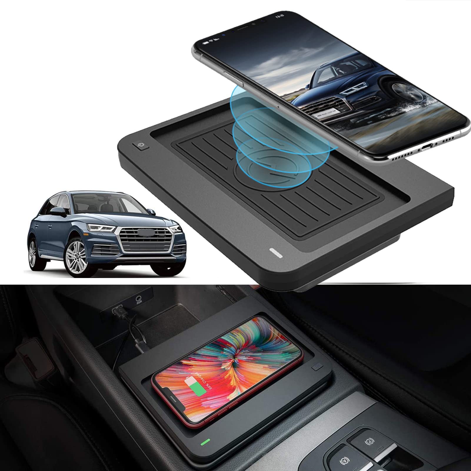 2022 Upgraded 10W Fast Wireless Car Charger Mount for Audi Q5 SQ5 (2018-2020) - Qi Certified Phone Holder for iPhone & Android - Perfect for Commuting, Road Trips & GPS Navigation