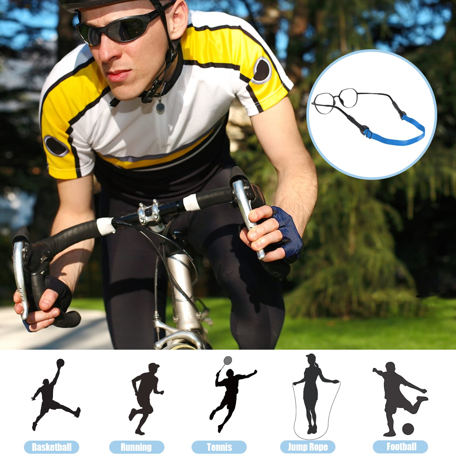 5PCS Adjustable Anti-Slip Glasses Straps for Men, Women & Kids - Eyeglass Holder for Sports, Reading & Outdoor Activities (8.7inch, Black/Deep Blue/Green/Blue/Light Blue) - Perfect for Running, Hiking, Swimming & Daily Use