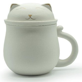 Lucky Cat Ceramic Mug with Built-in Tea Strainer & Lid - Perfect for Tea Lovers, Office Use & Home Decor