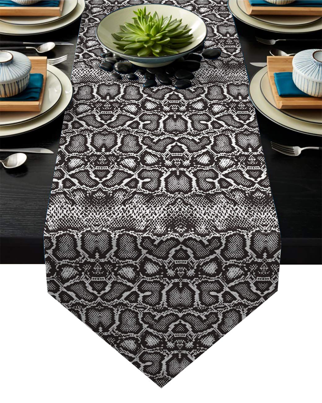 Vintage Snakeskin Print Table Runner 18x72 Inches - Elegant Dining Room Decor, Foyer Table Cover, Holiday & Wedding Party Decoration, Everyday Home Accessories (46x183cm) for Coffee Tables, Buffets & Special Events