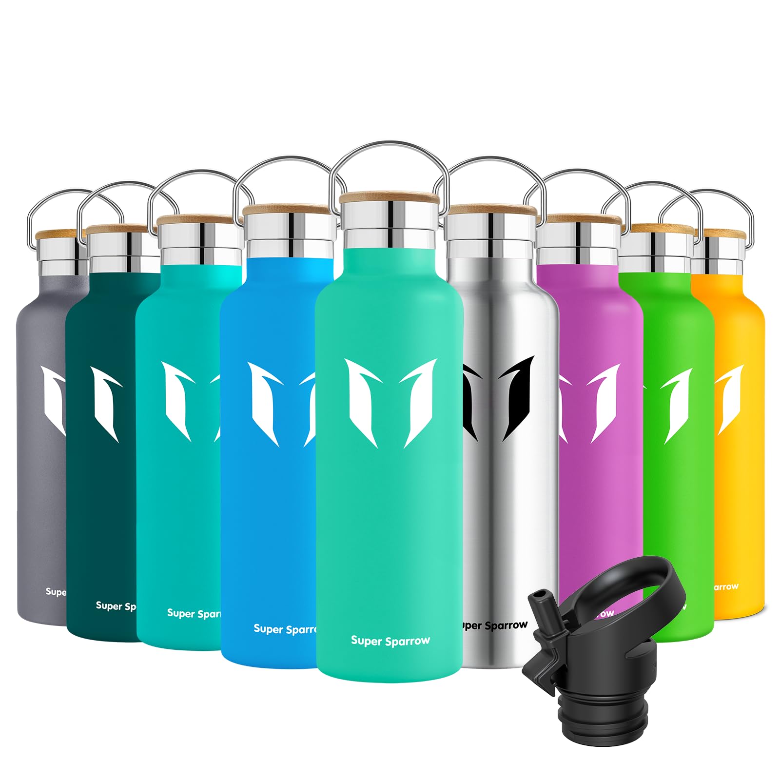 Super Sparrow 750ml Stainless Steel Water Bottle - Vacuum Insulated, BPA Free, Leak Proof - Standard Mouth Metal Flask with Straw - Perfect for Gym, Hiking, Travel & Outdoor Activities - Keeps Drinks Cold 24Hrs/Hot 12Hrs