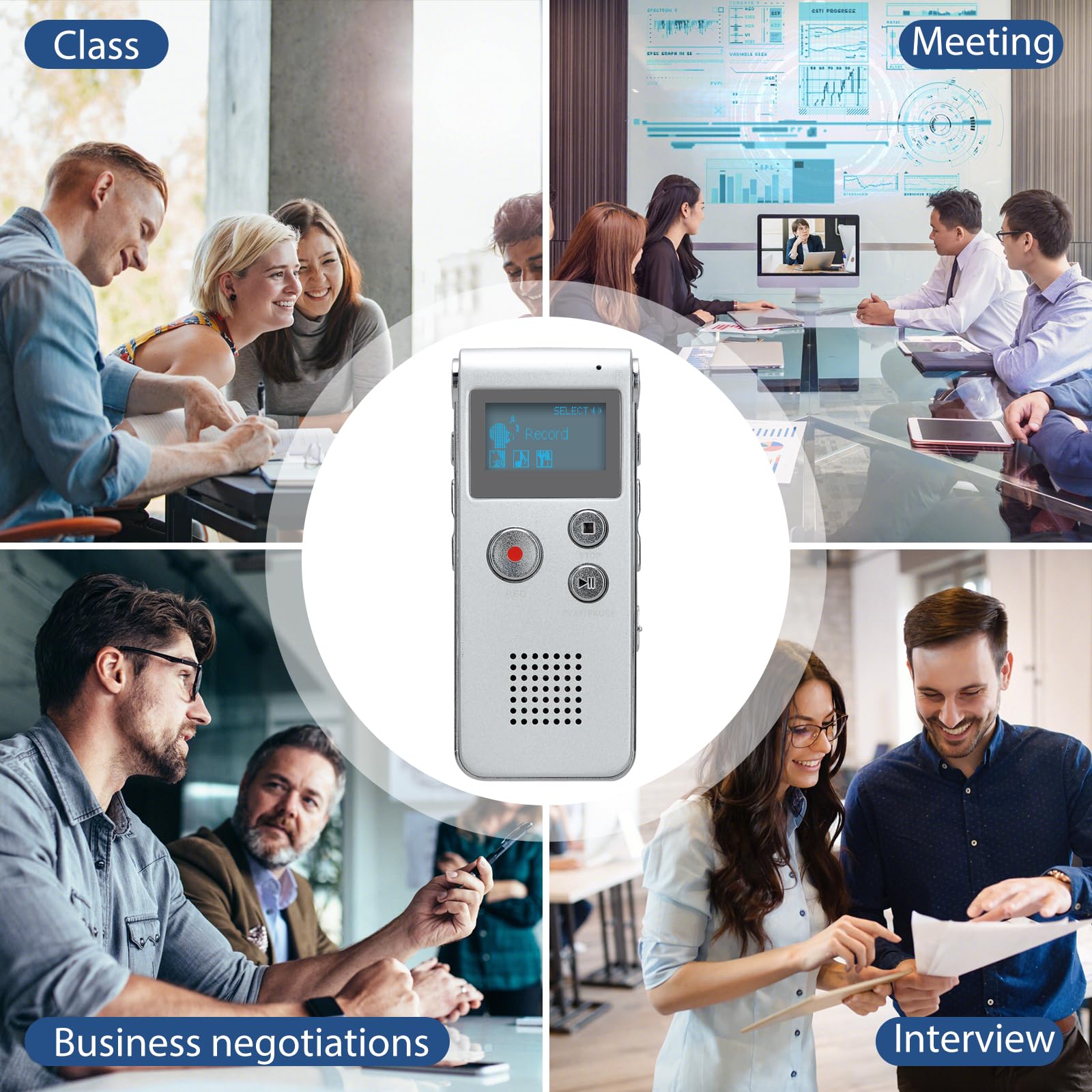 COVVY 16GB Portable Digital Voice Recorder with LCD Screen - Audio Recorder, MP3 Player, Dictaphone for Lectures, Meetings & Interviews | Silver