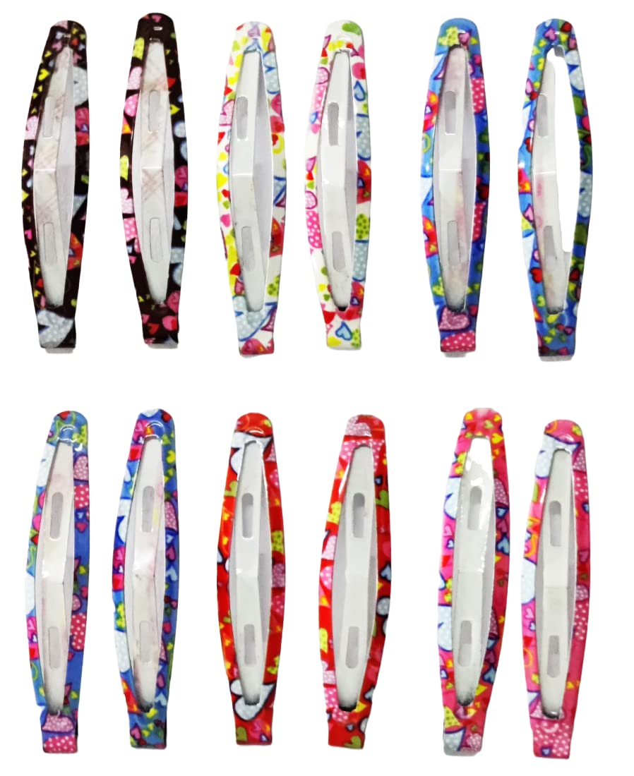Ghelonadi Women's Metal Oval Tik Tak Hair Clips - Printed Design Barrettes for Girls (6 Pairs, Multi-Color) | Hair Styling Pins for School, Work & Special Occasions