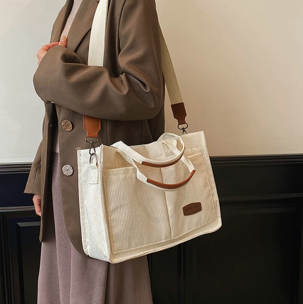 Stylish Women's Corduroy Tote Bag - Fashionable Hobo Messenger Shoulder Bag with Multiple Pockets | Perfect for Work, Travel & Everyday Use