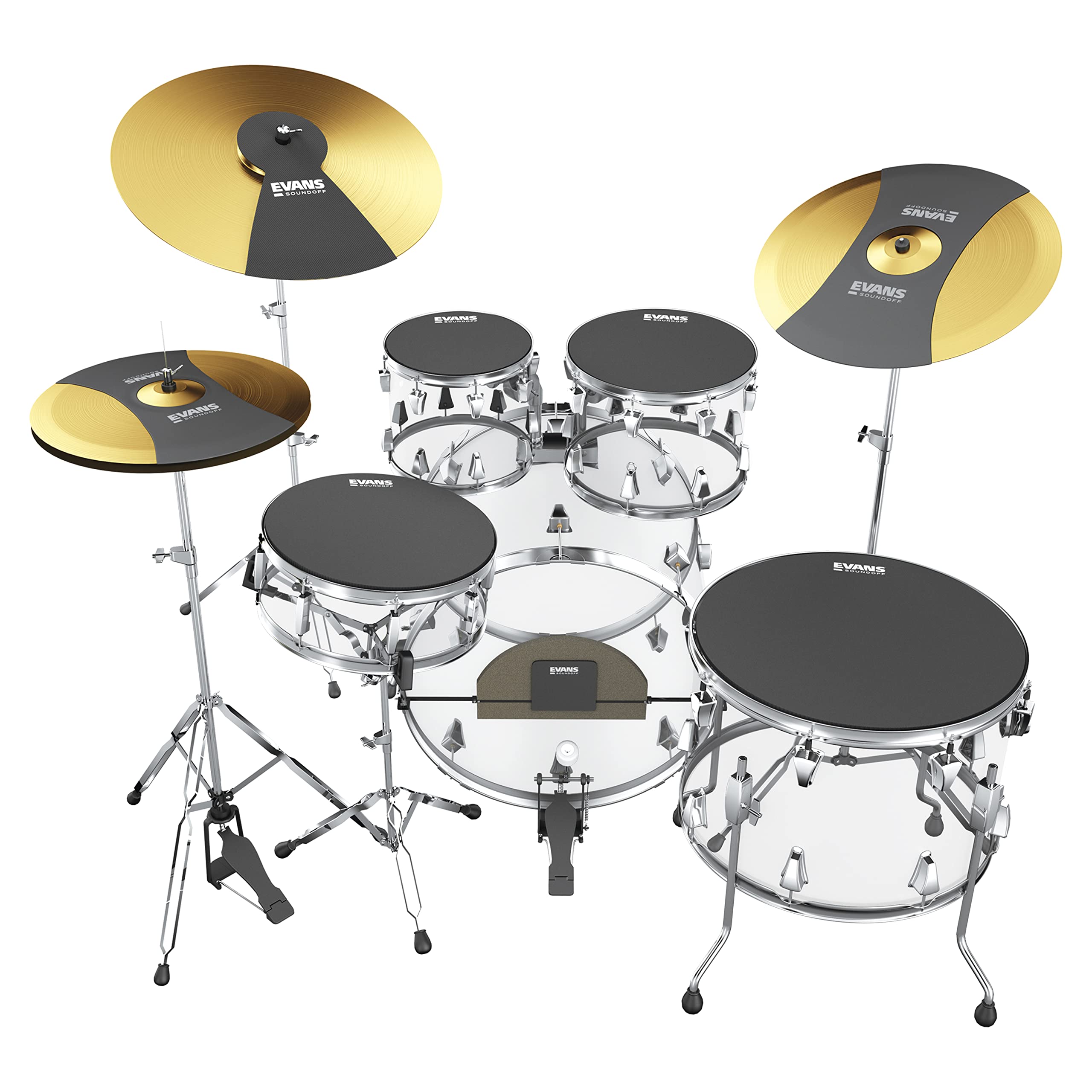 Evans Soundoff Drum Mute Pads - 8-Piece Drum Practice Silencer Set for Bass, Snare, Toms & Cymbals - Noise Reduction Drum Kit Accessories for Home, Studio & Quiet Rehearsal - Fusion Box Set (3 Cymbal, 4 Tom/Snare, 1 Bass Mutes)