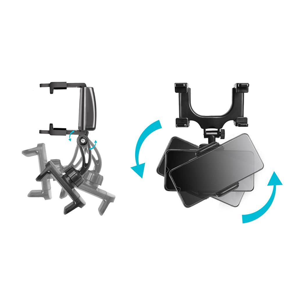 Universal Car Phone Holder Mount - 270° Swivel Adjustable Rear View Mirror Phone Bracket Stand for iPhone Samsung Galaxy Smartphones | Secure Grip, Hands-Free Driving, Road Trip Essential (Black)