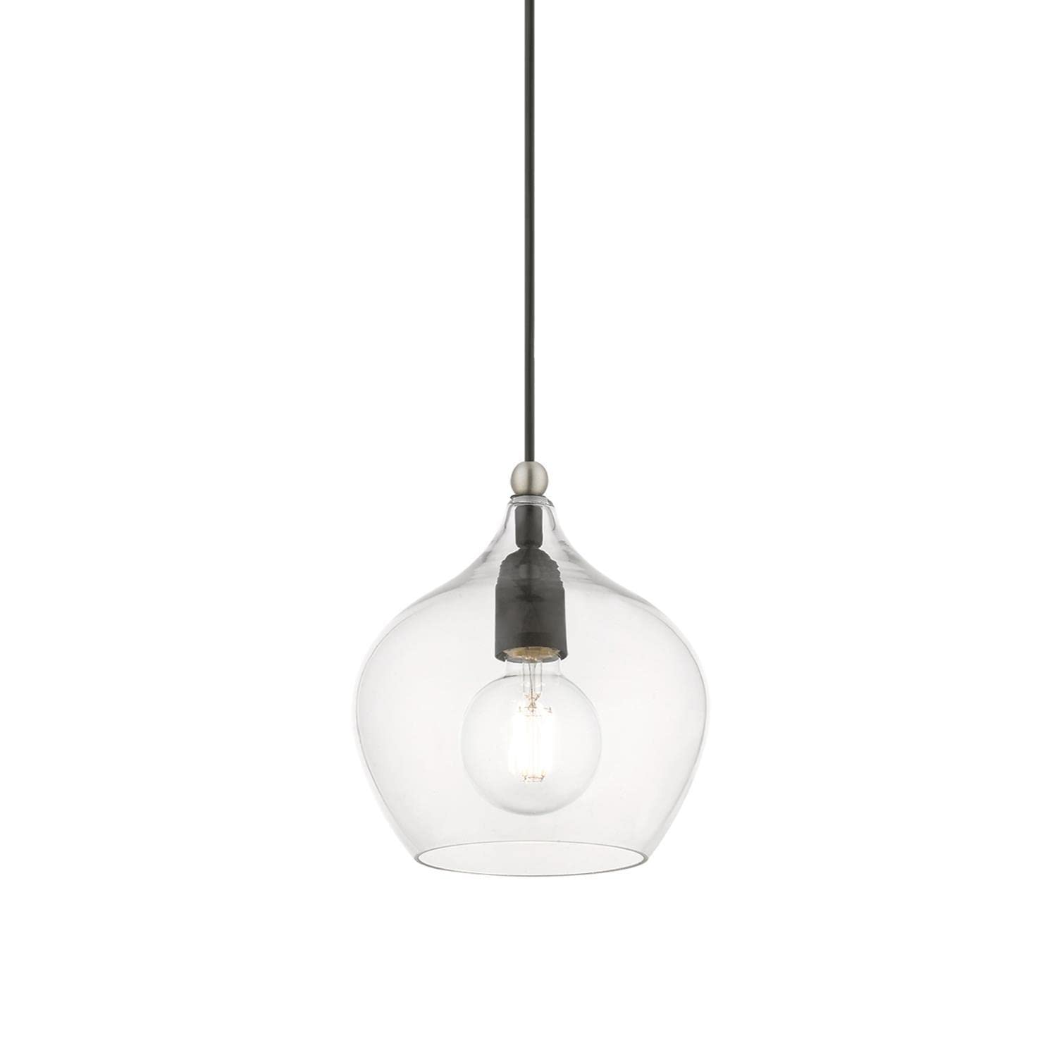 Livex Lighting 49088-04 Aldrich Black Pendant Light with Brushed Nickel Accent - Modern Hanging Fixture for Dining Room, Kitchen Island or Entryway