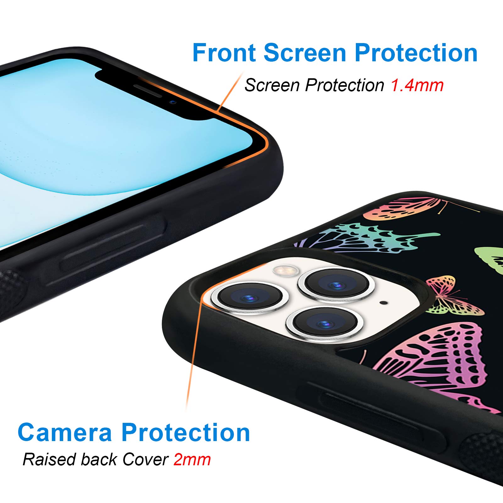 Butterfly Phone Case for iPhone 11 Pro Max 6.5 Inch - Shockproof Protective TPU Aluminum Case with Cute Neon Butterfly Design | Perfect for Girls & Women | Great for Everyday Use, Work, and Travel (NEON BUTTERFLY)