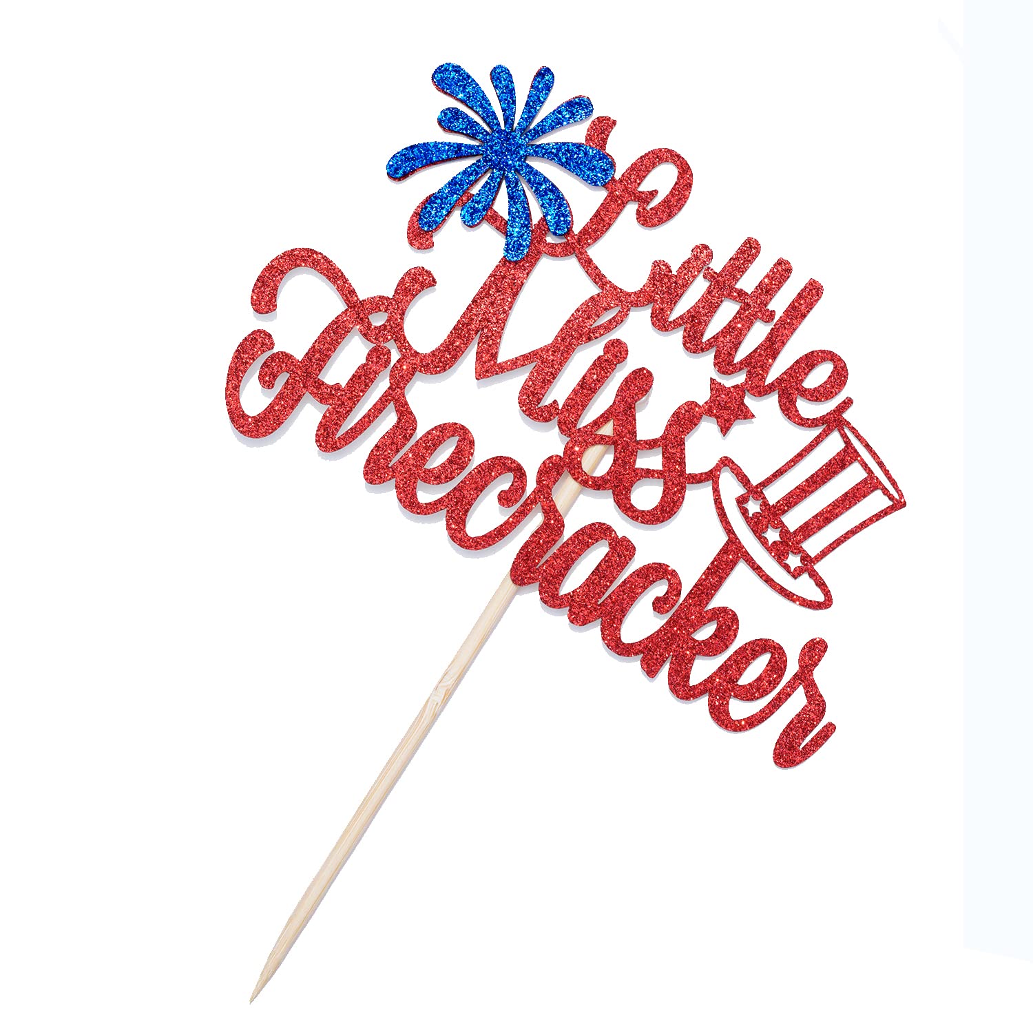 Little Miss Firecracker Cake Topper - Patriotic 4th of July & 1st Birthday Cake Decorations - Red and Blue Glitter Party Supplies for Independence Day, Baby Showers & Gender Reveals