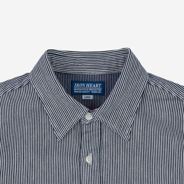 Iron Heart IHSH 366 IND 8oz Herringbone Hickory Stripe Work Shirt - Indigo Denim - Durable & Stylish for Workwear & Casual Outfits