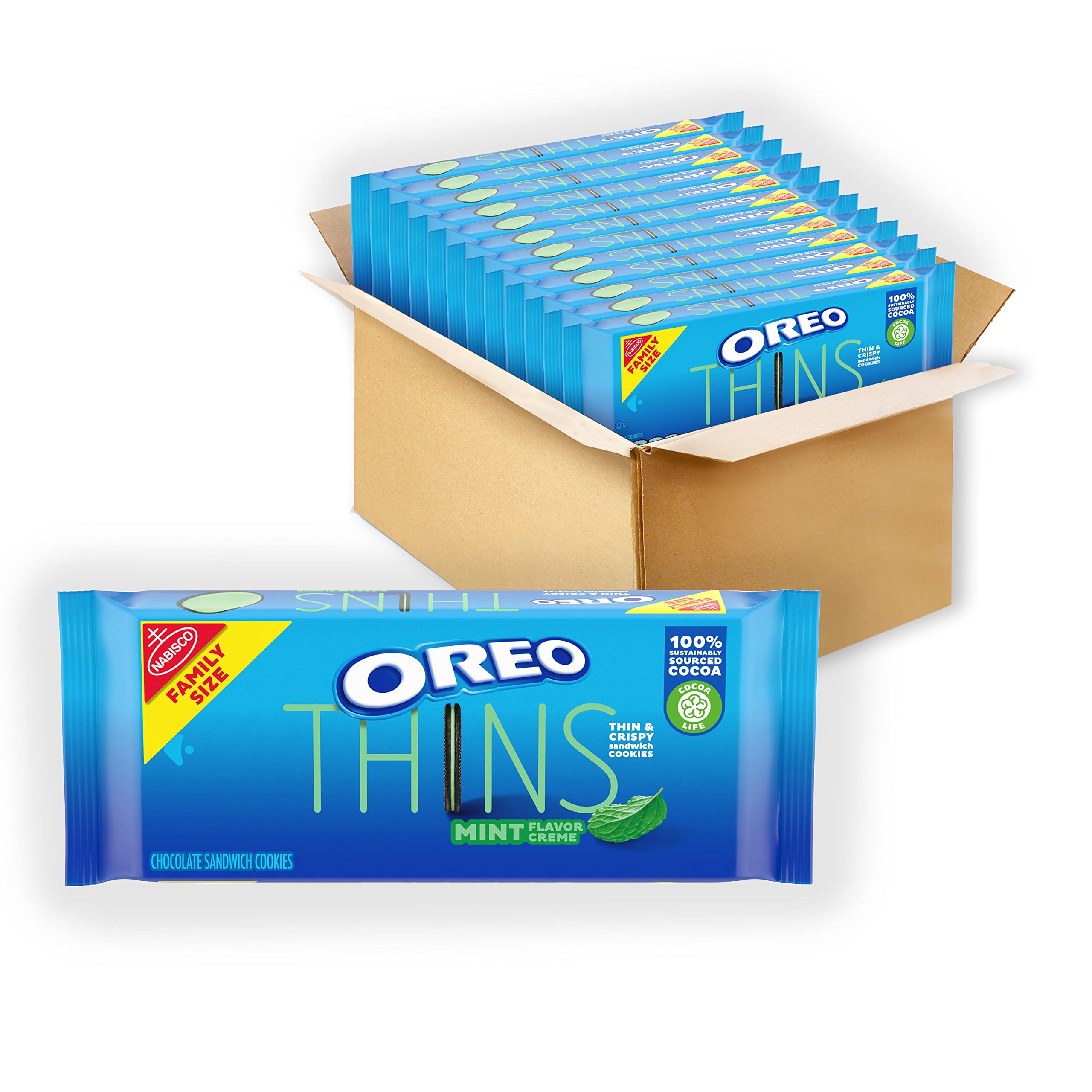 OREO Thins Mint Creme Chocolate Sandwich Cookies, Family Size Pack of 12 (13.1 oz Each) - Perfect for Parties, Snacking & Gift Giving