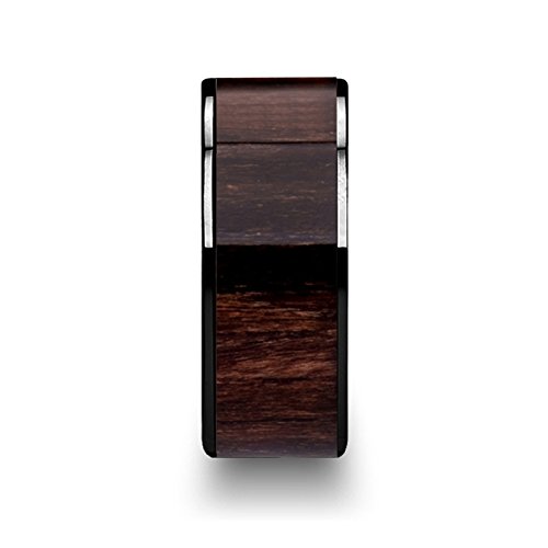 Kendo Black Ceramic Wedding Band Ring - 10mm Polished Finish with Black Walnut Wood Inlay | Durable & Stylish Men's Wedding Ring for Everyday Wear & Special Occasions