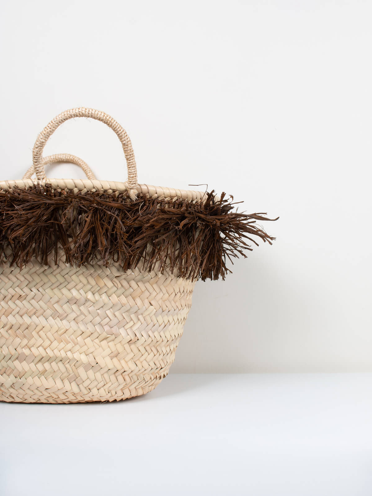 Natural Raffia Tassel Basket - Handwoven Tobacco Brown Storage Bin for Home Decor | Perfect for Living Room Organization, Bathroom Storage & Beach Essentials