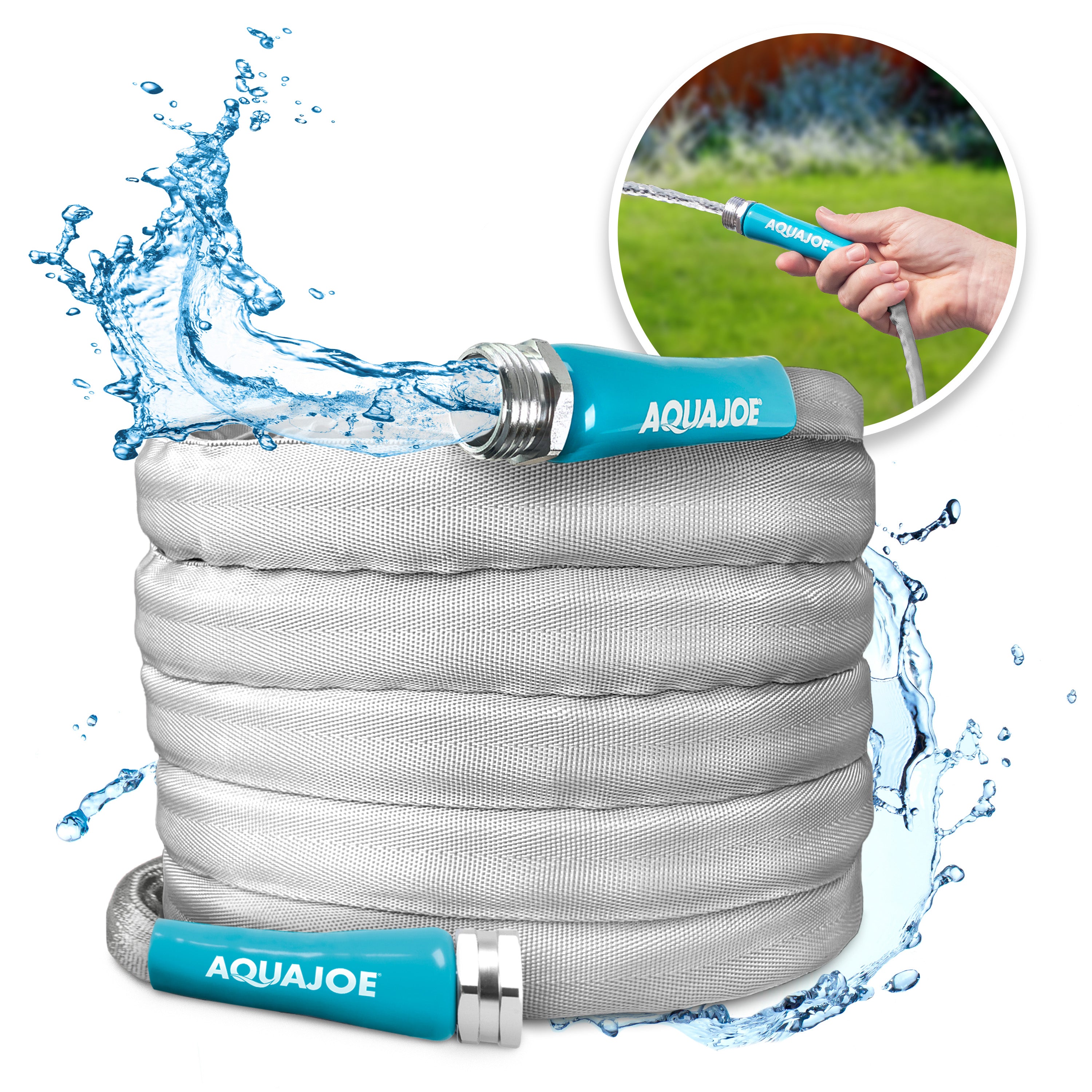 Aqua Joe AJFJH25 58 PRX Xtreme Ultra Flexible Non-Expanding Kink-Resistant FiberJacket Garden Hose - 25 Foot, 5/8 Inch Diameter - Perfect for Watering Lawns, Gardens, Washing Cars & Outdoor Cleaning