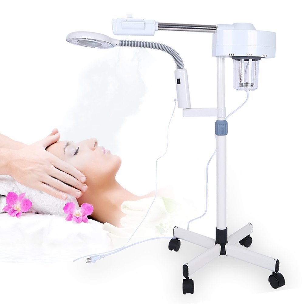 Professional 2-in-1 Facial Steamer with 5X Magnifying Lamp & LED Light - Salon Spa & Home Use Beauty Device for Skin Care, White
