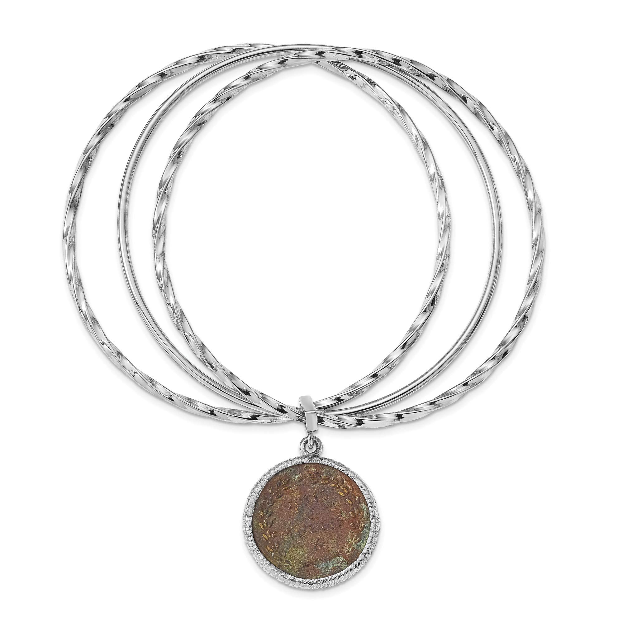 Leslie's Sterling Silver Rhodium-Plated Bronze Roman Coin Bangle - Elegant Vintage Jewelry for Women | Perfect for Parties, Weddings & Special Occasions