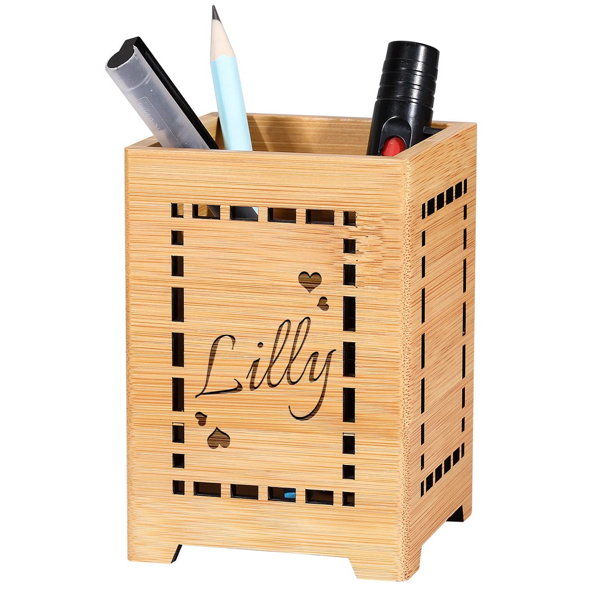 Custom Engraved Wooden Pen Holder - Personalized Desk Organizer with Name for Office, School & Home - Perfect Gift for Teachers, Colleagues & Family - Ideal for Workspace Organization & Stationery Storage